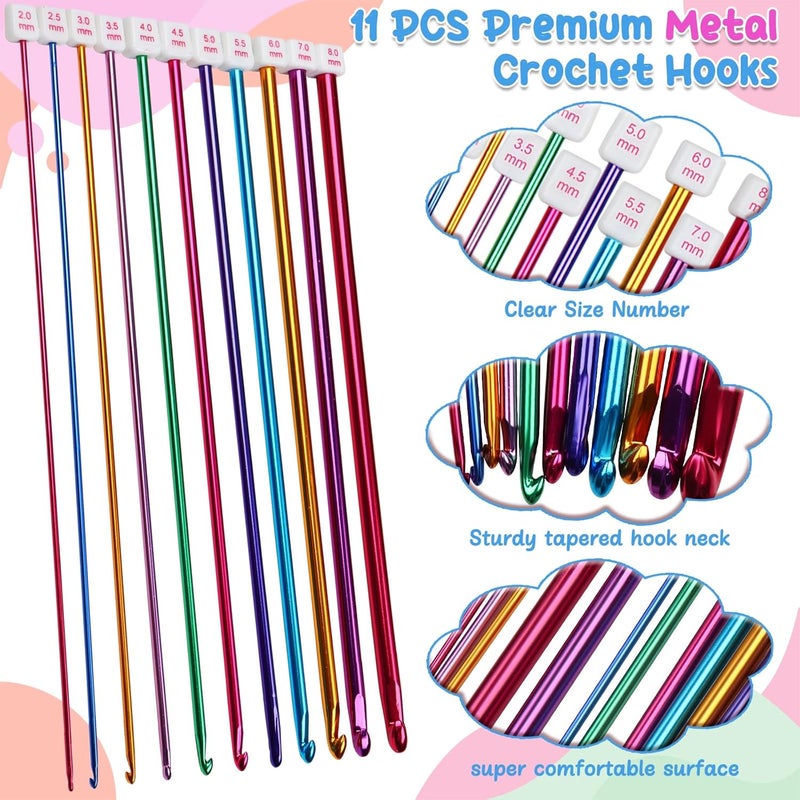 Aeelike Tunisian Crochet Hooks Set with Cable, 11PCS Aluminum Tunisian Crochet Hook 2-8 mm Colorful & 12 PCS Wood Afghan Crochet Hooks 3.5-12 mm, Smooth-Long for Beginners - Image 4